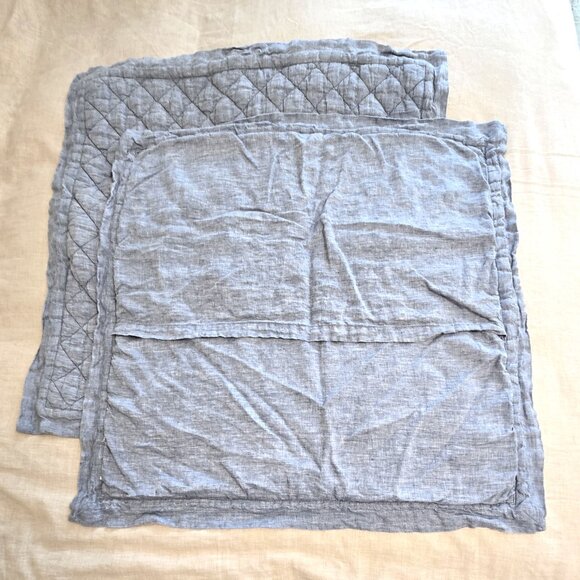 2 (pr) Pottery Barn Belgian Linen Diamond Quilted Euro Sham chambray blue 26x26 - Picture 4 of 4